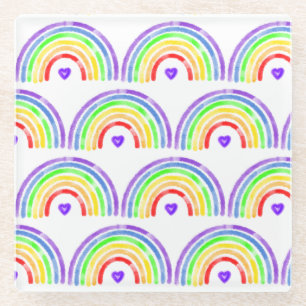 Regenbogen und Herz für Wasserfarben Glasuntersetzer