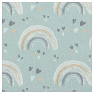 Regenbogen und Herz in Boho Mutes blaues Muster Stoff
