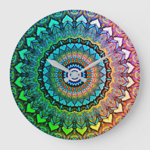 Regenbogen und Herz Mandala Große Wanduhr