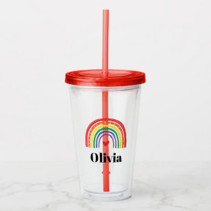 Regenbogen- und Herz-personalisierter Acrylbecher Acryltrinkbecher