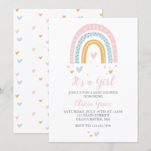 Regenbögen und Herzen Mädchen Baby Shower Pastell Einladung