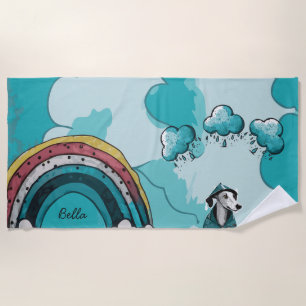 Regenbogen und Hund Strandtuch