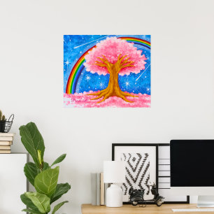Regenbogen und Kirschblüte Poster