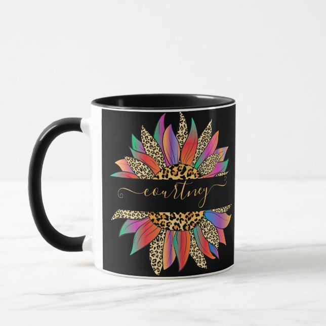 Regenbogen und Leopardendruck, personalisiert Tasse (Links)