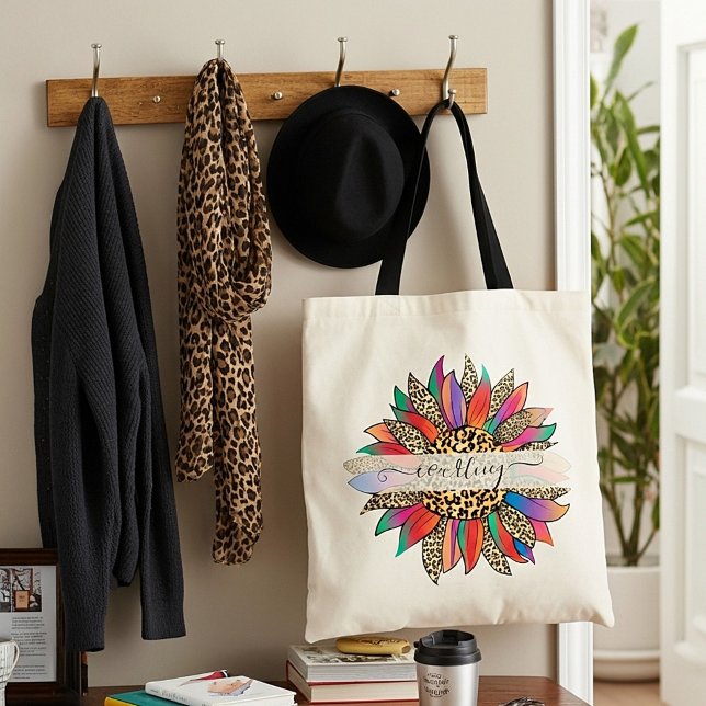 Regenbogen und Leopardendruck personalisierte Tott Tragetasche (Von Creator hochgeladen)