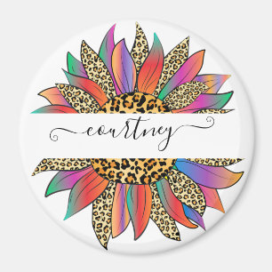 Regenbogen und Leopardenprint personalisiert   Magnet