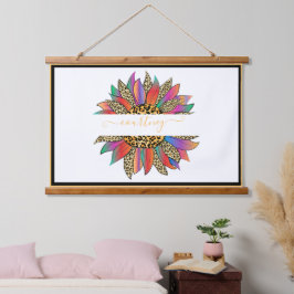 Regenbogen und Leopardensonnenblume personalisiert Wandteppich Mit Holzrahmen