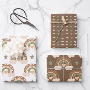 Regenbogen und Liebe Herzmuster Geschenkpapier Set