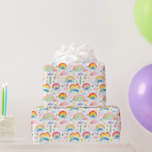 Regenbögen und regenbogenfarbene Blumen Geschenkpapier