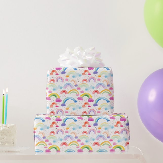 Regenbögen und regenbogenfarbene Wolken Geschenkpapier (Partygeschenke)