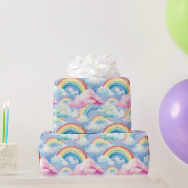Regenbögen und Regenbogenwolken Geschenkpapier (Partygeschenke)