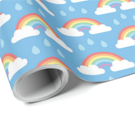 Regenbogen und Regentropfen auf Light Blue Geschenkpapier