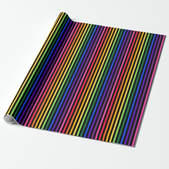 Regenbogen und schwarze Streifen Geschenkpapier (Ungerollt)