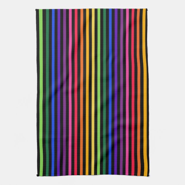 Regenbogen und schwarze Streifen Geschirrtuch (Vertikal)