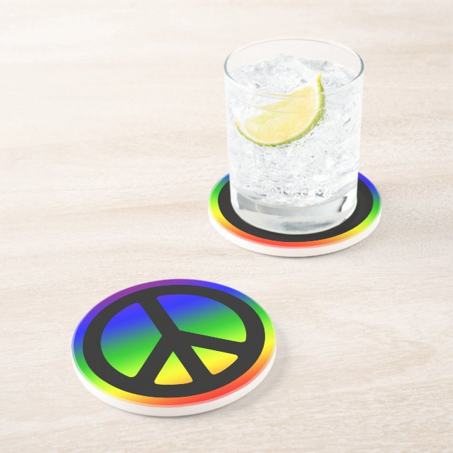 Regenbogen und schwarzes Friedenssymbol Getränkeuntersetzer (Seite)