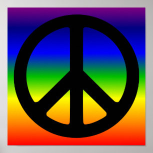 Regenbogen und schwarzes Friedenssymbol Poster