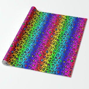 Regenbogen und Schwarzes Leopard-Druckmuster Geschenkpapier