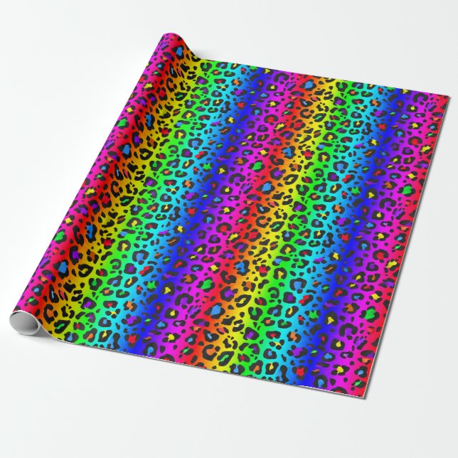 Regenbogen und Schwarzes Leopard-Druckmuster Geschenkpapier (Ungerollt)