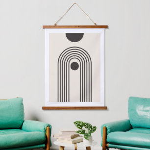 Regenbogen und Sonne, Boho Abstrakte Geometrische Wandteppich Mit Holzrahmen