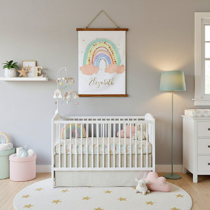 Regenbogen und Sterne Baby   Wandteppich Mit Holzrahmen