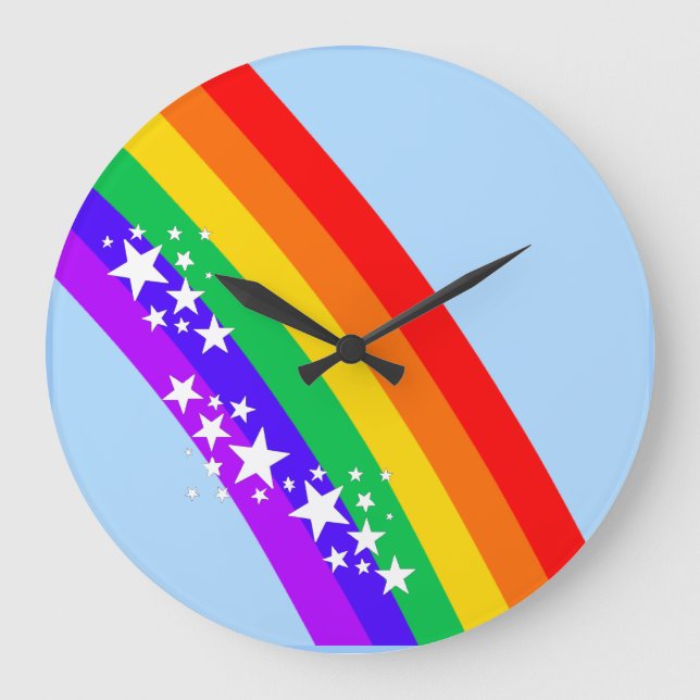 Regenbogen und Sterne Große Wanduhr (Vorderseite)