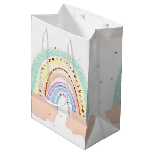 Regenbogen und Sterne Mittlere Geschenktüte (Vorderseite Schrägansicht)