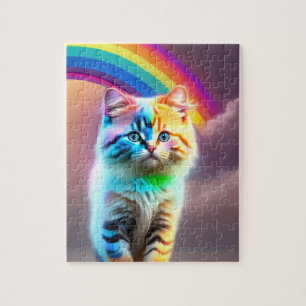 Regenbogen und süße kleine Katze Puzzle
