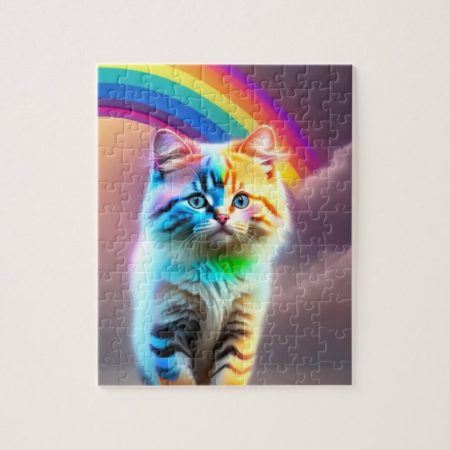 Regenbogen und süße kleine Katze Puzzle (Vertikal)