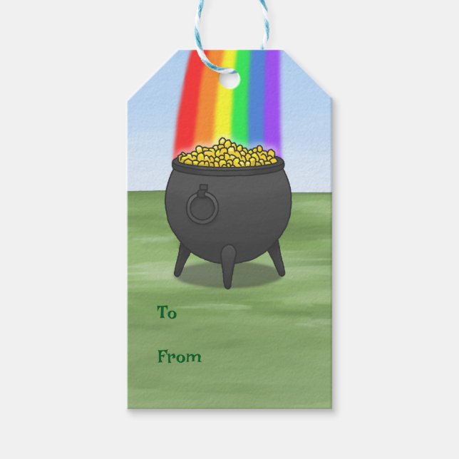 Regenbogen und Topf voller Gold Geschenkanhänger (Vorderseite)