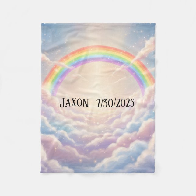 Regenbogen und Wolken - Personalisierte farbenfroh Fleecedecke (Vorderseite)