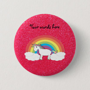 Regenbogen Unicorn-Rosa-Glitter Button