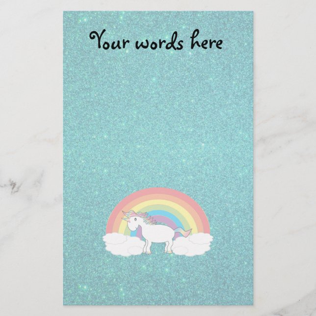 Regenbogen Unicorn-Türkis-Glitter Briefpapier (Vorderseite)