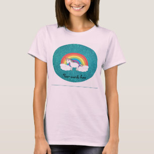 Regenbogen Unicorn-Türkis-Glitter T-Shirt