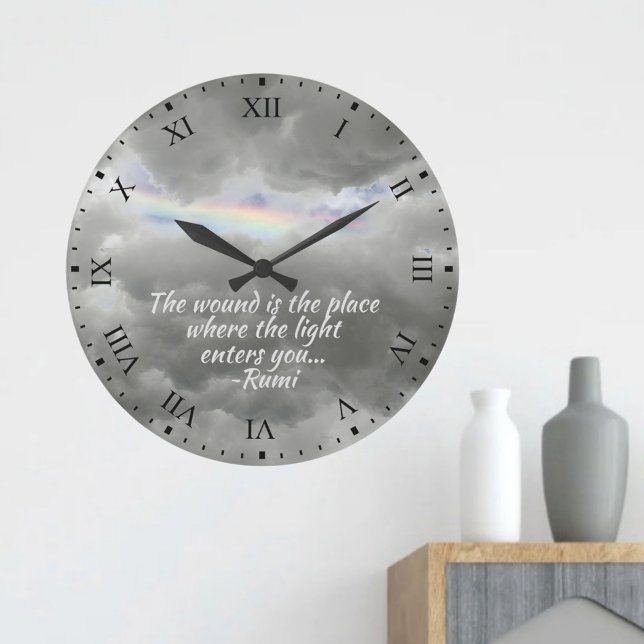 Regenbogen unter grauen Sturmwolken große Uhr (Von Creator hochgeladen)