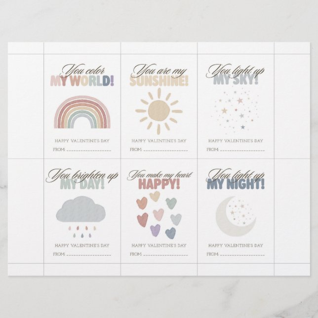 Regenbogen Valentinstagskarten für den Klassenraum Briefbogen (Vorderseite)