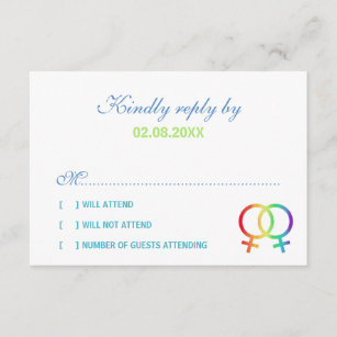 Regenbogen-Venus-Symbol-lesbisches Hochzeit UAWG RSVP Karte