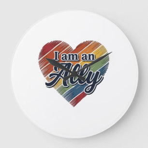 Regenbogen-Verbündeter-Herz-Vektor-Shirt-Design_1 Große Wanduhr