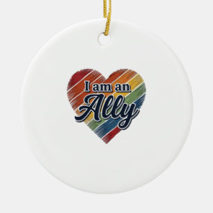 Regenbogen-Verbündeter-Herz-Vektor-Shirt-Design_1 Keramik Ornament