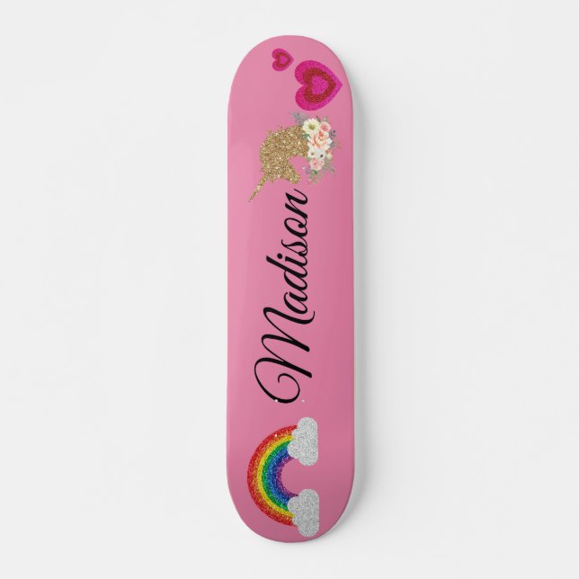 Regenbogen vereinen sich mit schimmerndem Herz. Skateboard (Vorne)