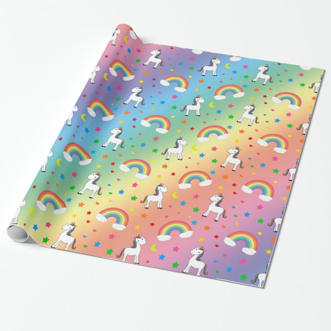 Regenbogen vereint Herz-Sternenmuster Geschenkpapier (Ungerollt)