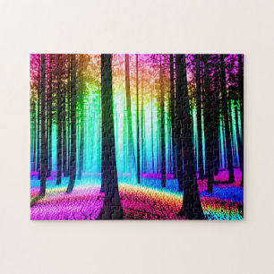 Regenbogen-verzauberte Wälder und Schwarze Bäume S Puzzle
