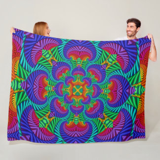 Regenbogen Vintage Psychedelischer Fraktal Kaleido Fleecedecke