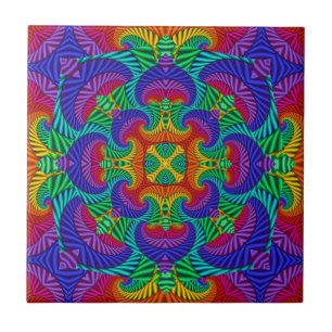Regenbogen Vintage Psychedelischer Fraktal Kaleido Fliese