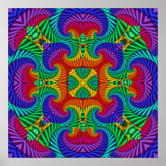 Regenbogen Vintage Psychedelischer Fraktal Kaleido Poster