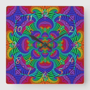 Regenbogen Vintage Psychedelischer Fraktal Kaleido Quadratische Wanduhr