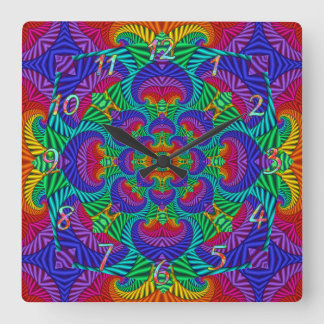 Regenbogen Vintage Psychedelischer Fraktal Kaleido Quadratische Wanduhr