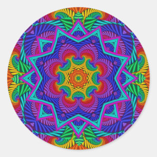 Regenbogen Vintage Psychedelischer Fraktal Kaleido Runder Aufkleber
