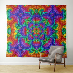 Regenbogen Vintage Psychedelischer Fraktal Kaleido Wandteppich