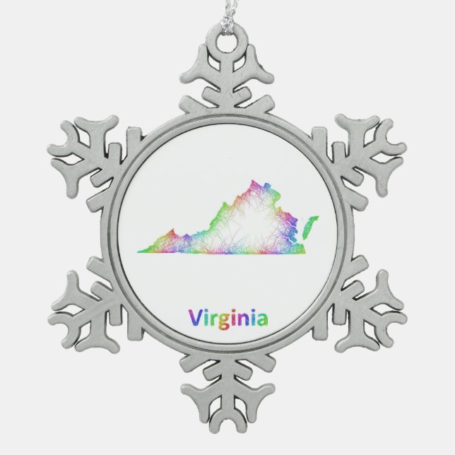 Regenbogen-Virginia-Karte Schneeflocken Zinn-Ornament (Vorderseite)