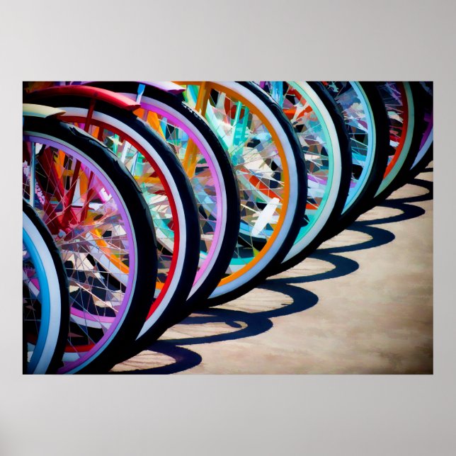 Regenbogen von Fahrrädern Poster (Vorne)